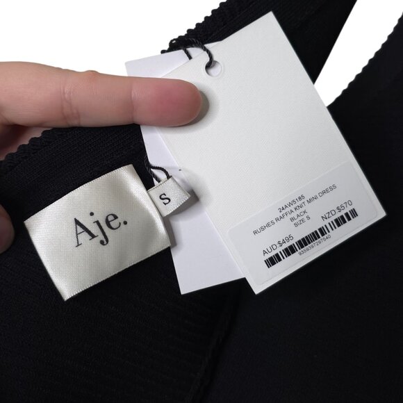 Aje Rushes Raffia Black Knit Mini Dress Size S NWT - Picture 4 of 10